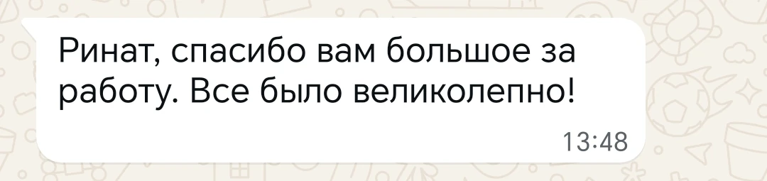 Ринат, спасибо вам большое за работу. Все было великолепно!